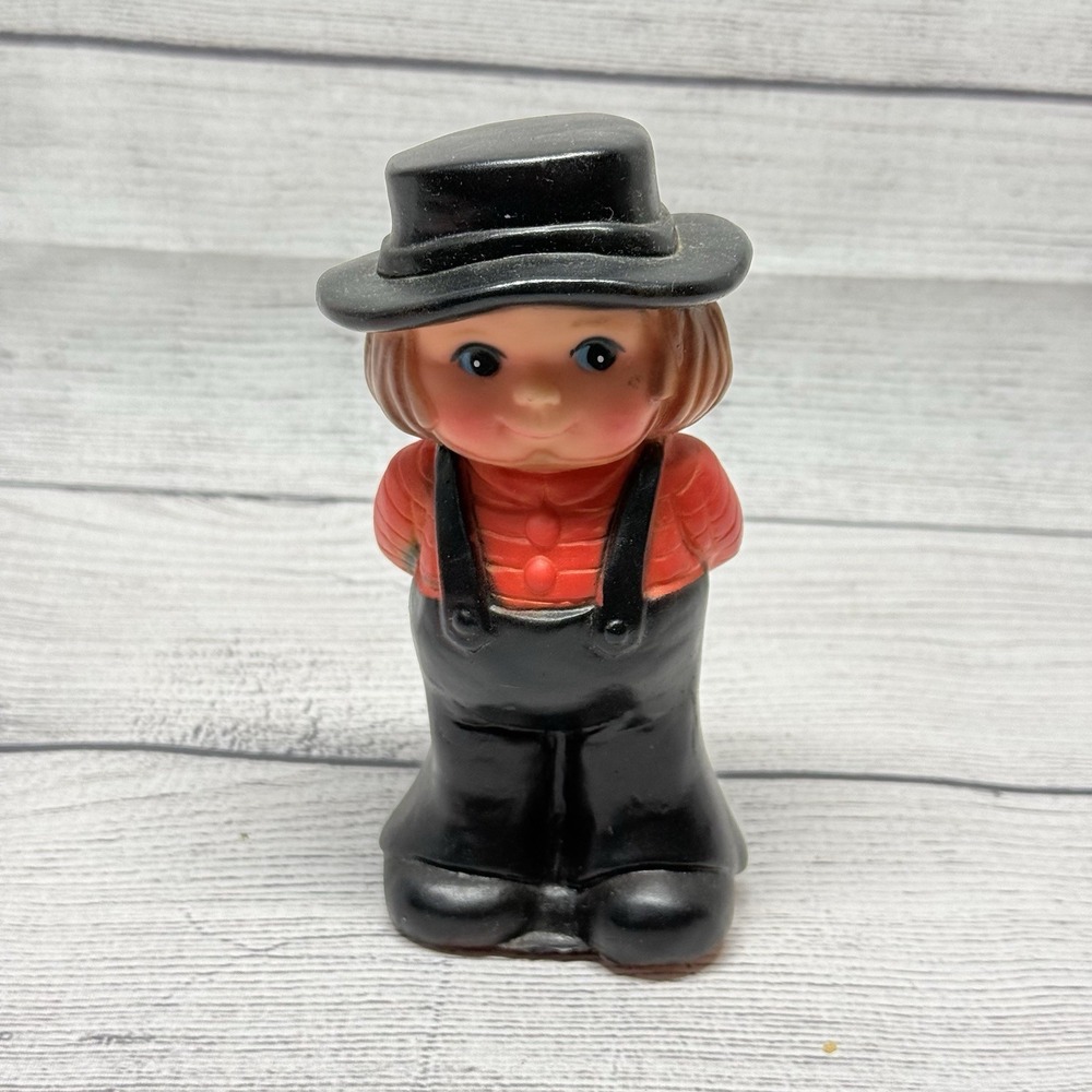 Vintage Amish Boy Coin Bank 6" Made in Hong Kong 1960s era plastic